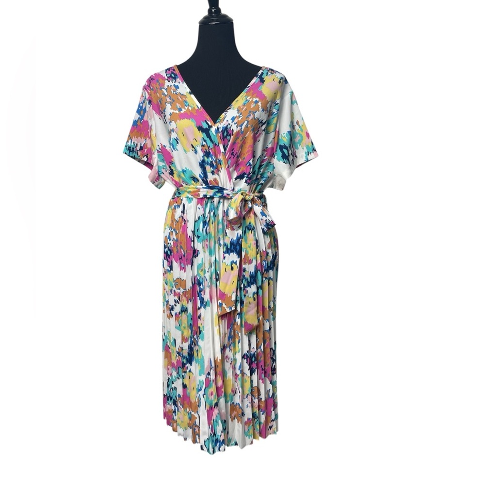 SHEIN Colorful Abstract Pleated Midi Dress